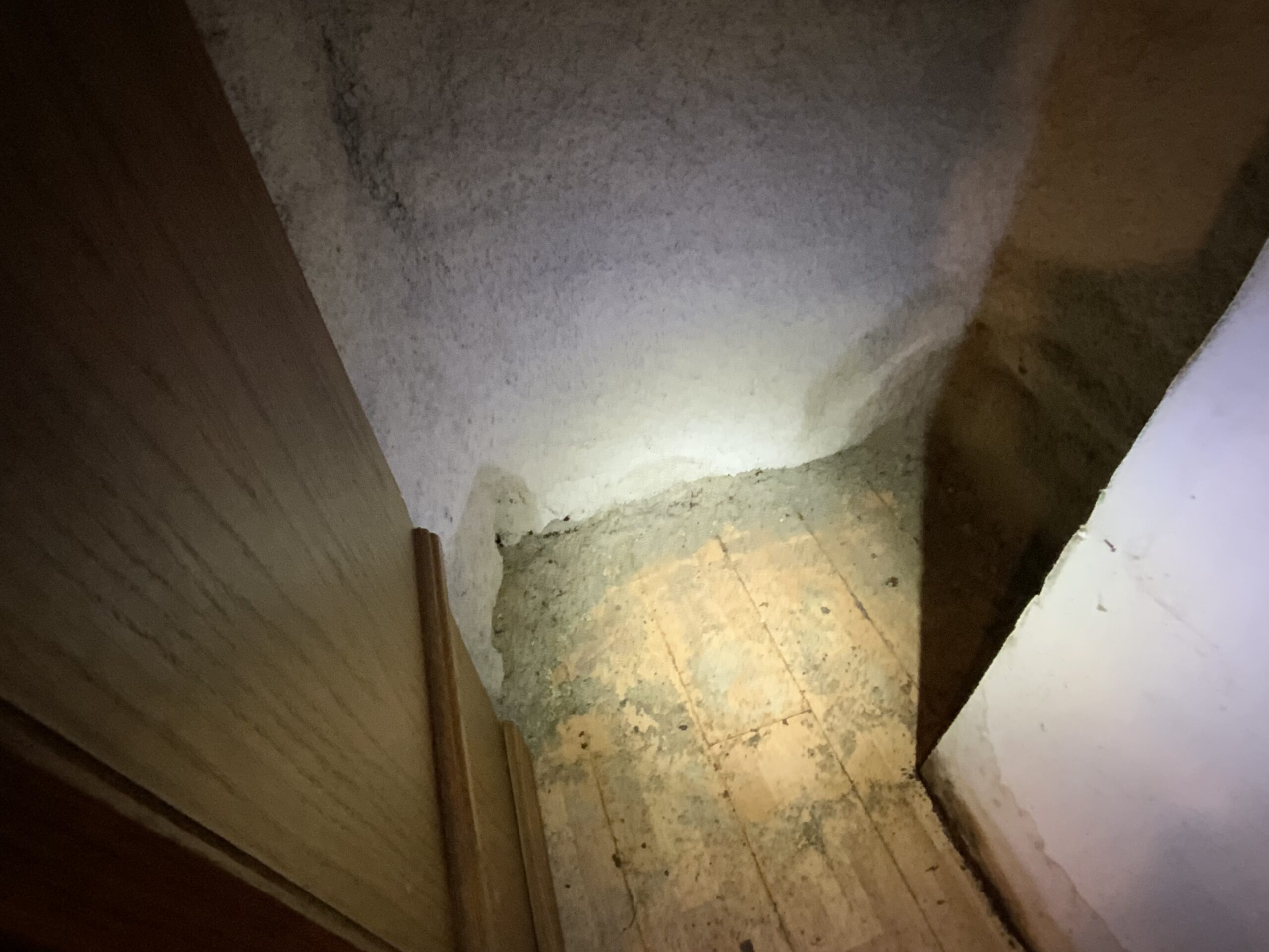 Picture is to show deterioration of spray foam on an actively leaking wall. 
